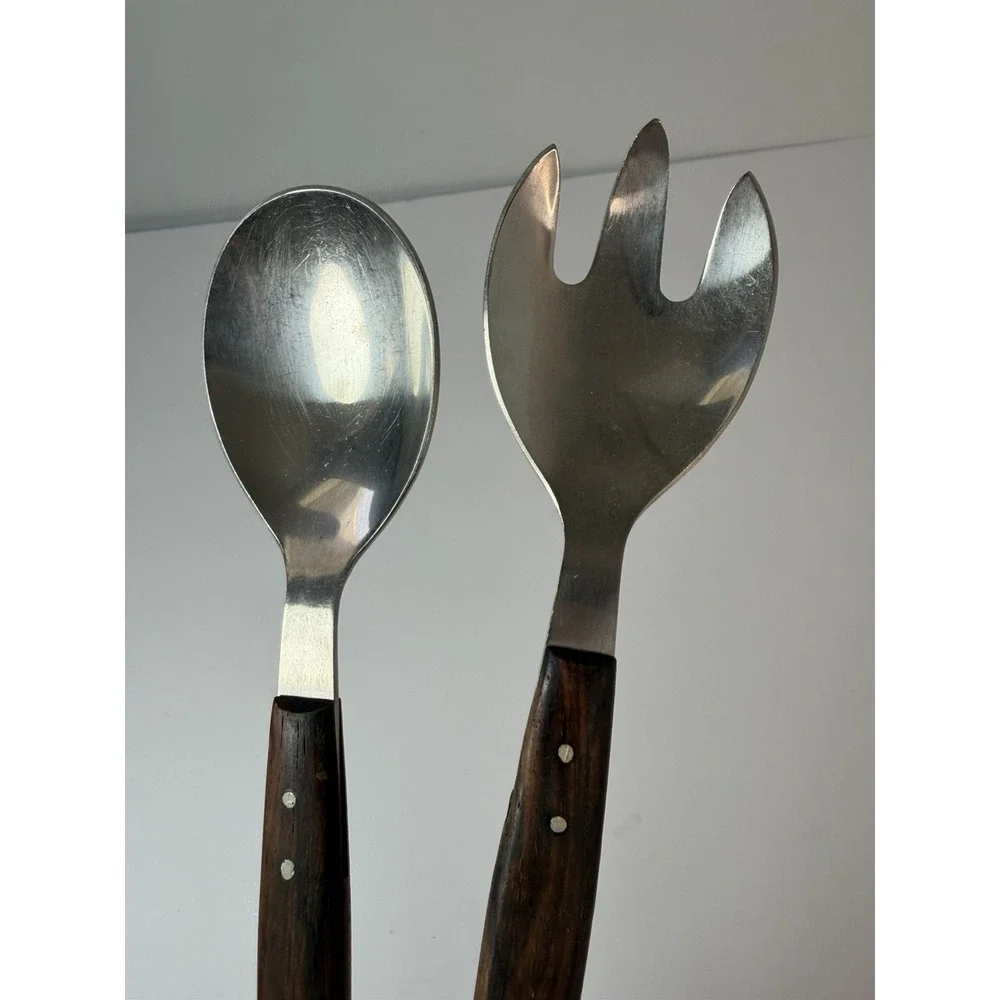 HEPE Denmark Stainless Steel / Rosewood Salad Servers Mid-Century Vintage